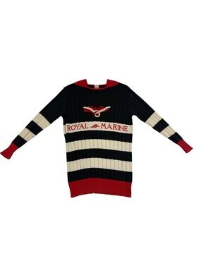Vintage Mondi 80s West Germany Royal Marine Cotton Blend Striped Sweater